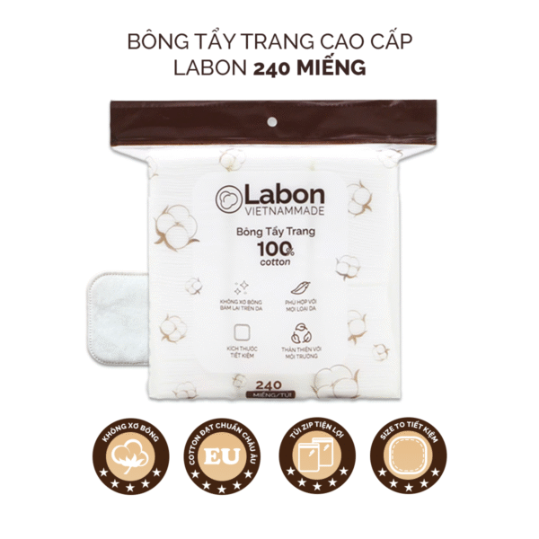 Bông tẩy trang vuông Labon sạch sâu sạch sâu, mềm mịn Pure Snow Cotton Pad 240 miếng